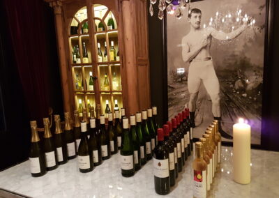 Bottles laid out for wine tasting